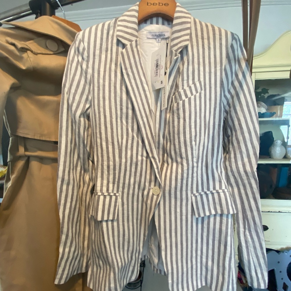 Light gray and white striped button up